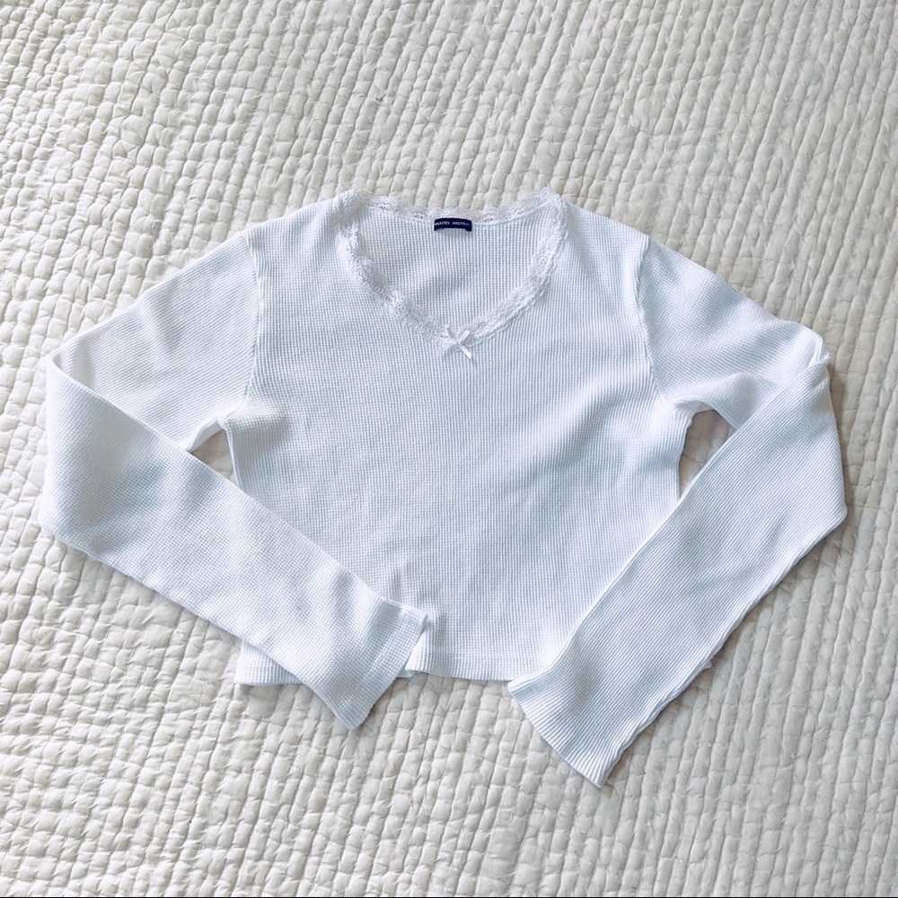 BRANDY MELVILLE Waffle Weave Crop Top with Lace